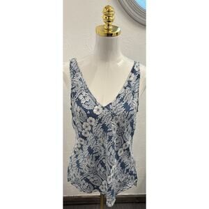 J Crew x Abigail Borg Tank Top 100% Silk Blue/White Floral Print Size 8
